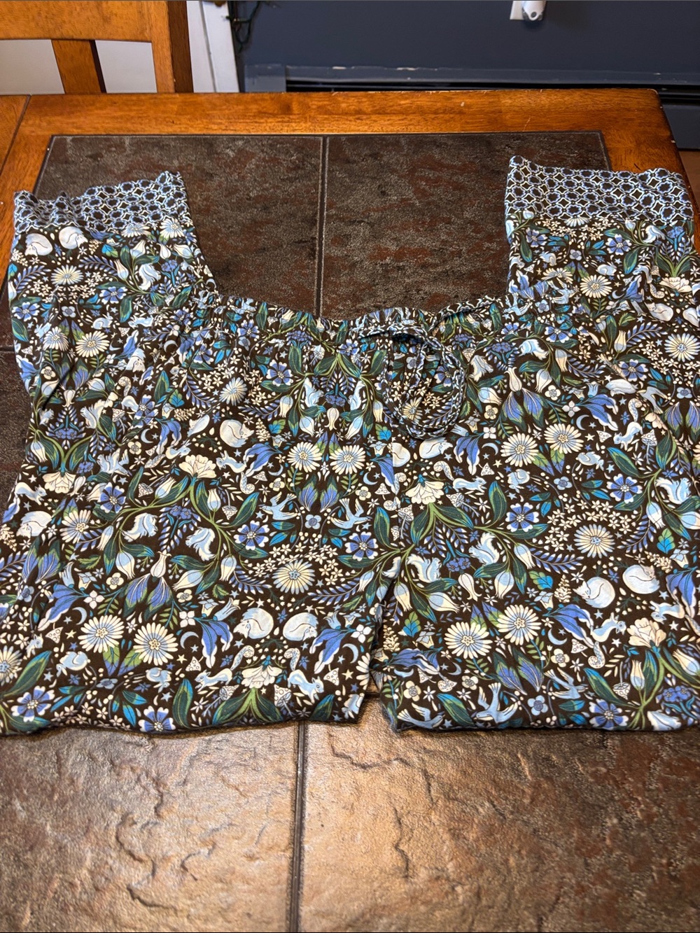 Vera Bradley Brown Floral Pajama Pants with Blue & Green Print